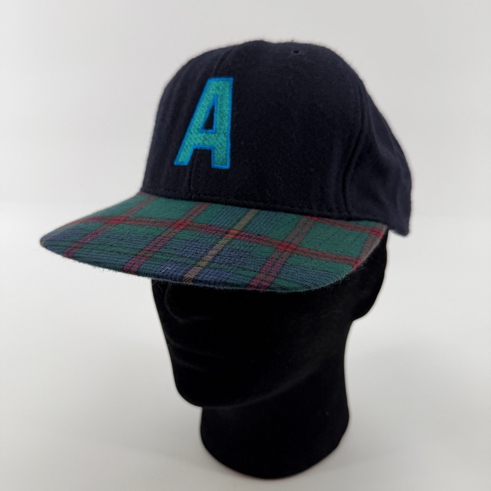 Vintage Allsport Snapback Hat Mens OSFA Navy Blue Plaid Brim Made in USA